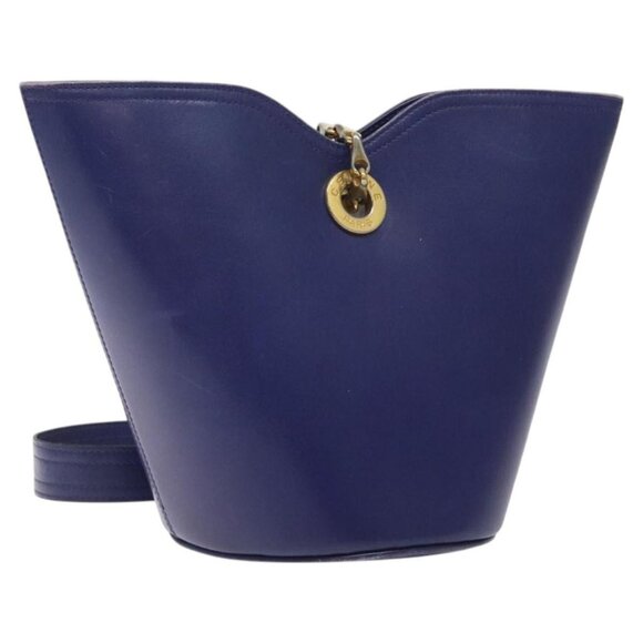 CELINE Chain Shoulder Bag Leather Navy Gold Auth yk18419 - Picture 1 of 16